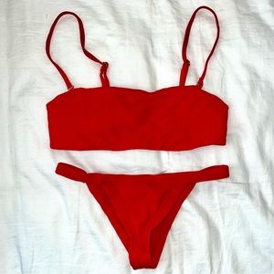 Frankie’s Bikinis Red Ribbed High Leg (Grenadine) Size Small Top and Bottom